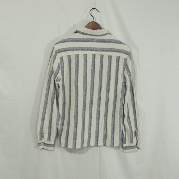 Zara Striped Button Up Shirt Small Beige gray Long Sleeve Casual Morocco - Picture 5 of 9